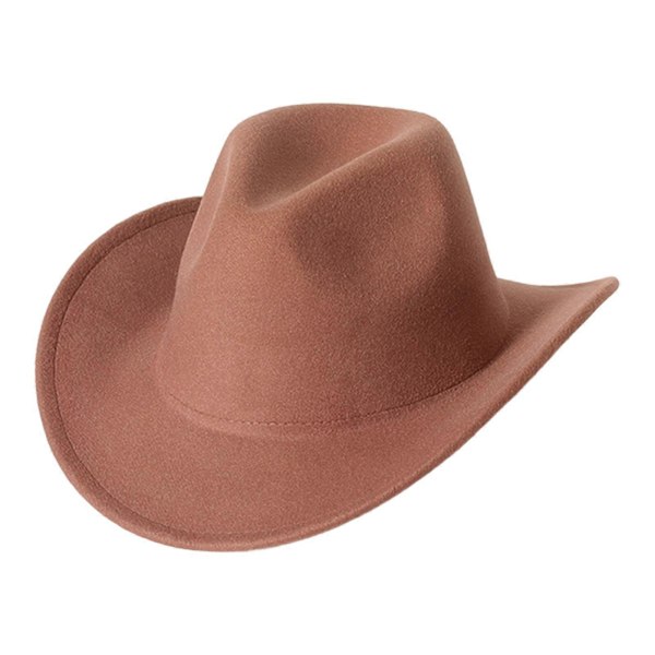 Cowboy Hat Ensfarvet Vild Unisex Anti-Pilling Komfortabel Kostumefest Tilbehør Filt Rullet Kant Cowgirl Hat Til Udendørs Khaki