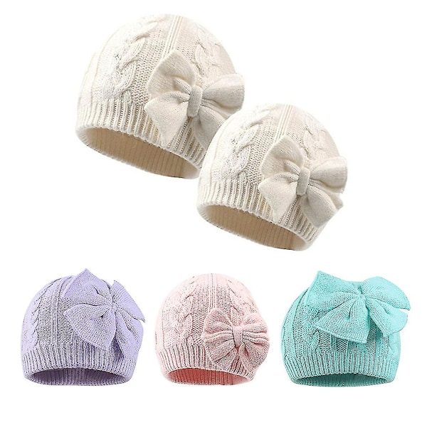 Tykke Strikket Huer Med Iøjnefaldende Sløjfe Vinterhue Balaclava Beanie Hat White
