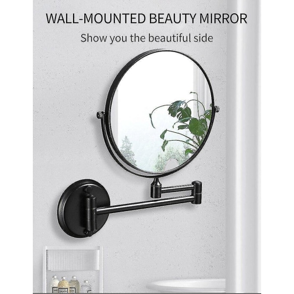 Rund væg Makeup Spejl Sort Messing Dobbelt Side Forstørrelse