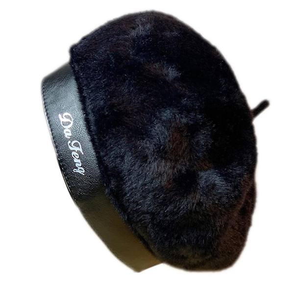 Elegant Beret Mode Britisk Vintage Maler Hat Beanie Hat Til Efterår Vinter Black