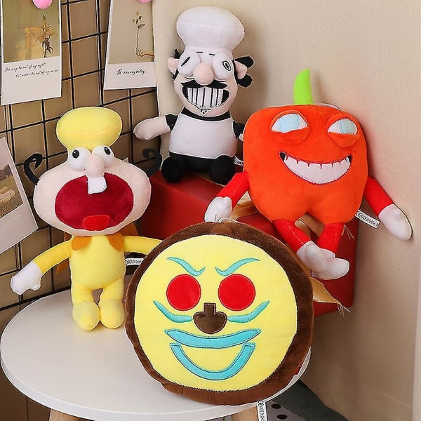 Kawaii Peppino Pizza Tower Plush Søt Anime Spill Plushie Dukke Leke Høy Myk Stoppet Dyr Plush 4pcs