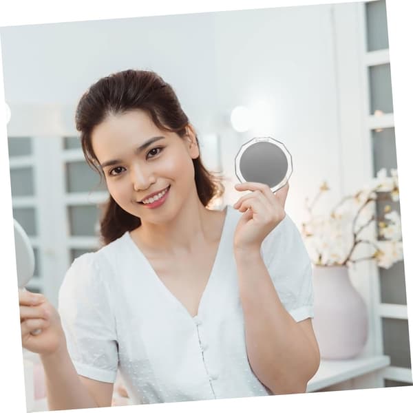 Polygonalt sminkespeil sammenleggbart kompakt for kvinner bærbart håndspeil søtt design