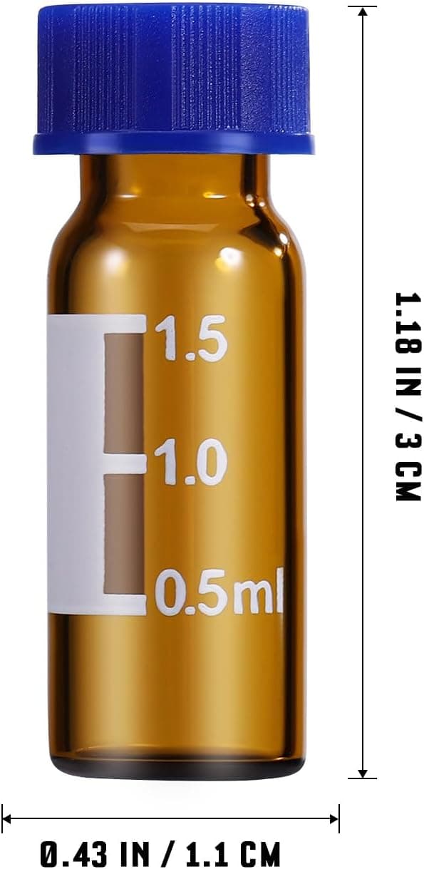 100 st bärnstensfärgade glasflaskor 2 ml med lock och hållock, små provflaskor med graderade markeringar