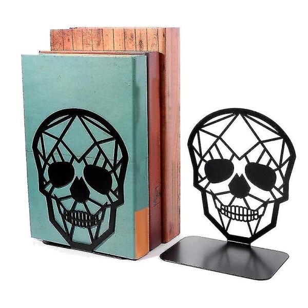 2 Pack Skull Design musta kirjanpää, kirjapäät hyllyille Kirjat, organizer| kirjanpäät