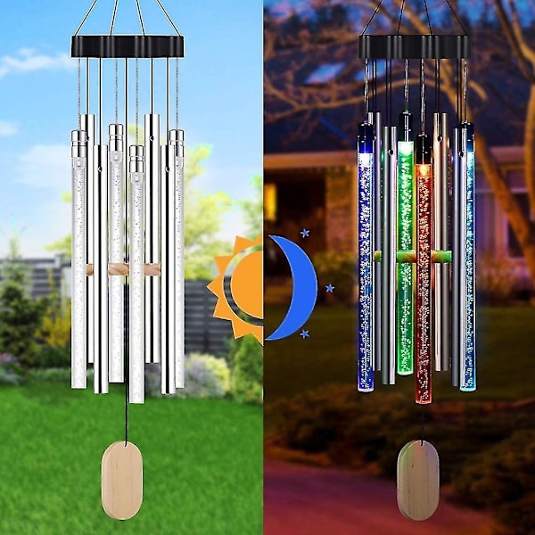 LED-aurinkoenergialla toimiva tuulikello, automaattinen värimuutos, vedenkestävä valo
