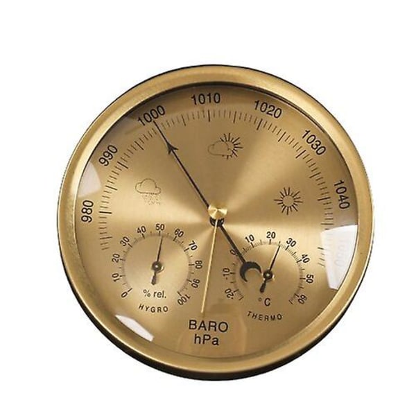 Barometer med urtavla, termometer, hygrometer, väderstation, barometriskt tryck Gold