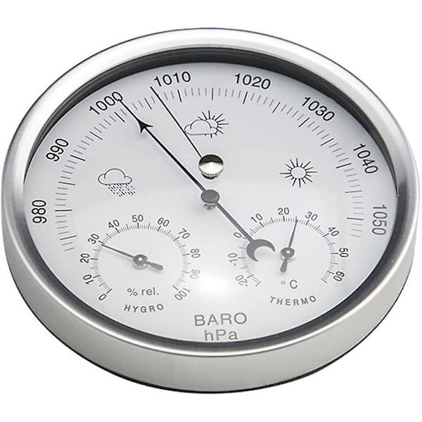 Barometer med urtavla, termometer, hygrometer, väderstation, barometriskt tryck Silver