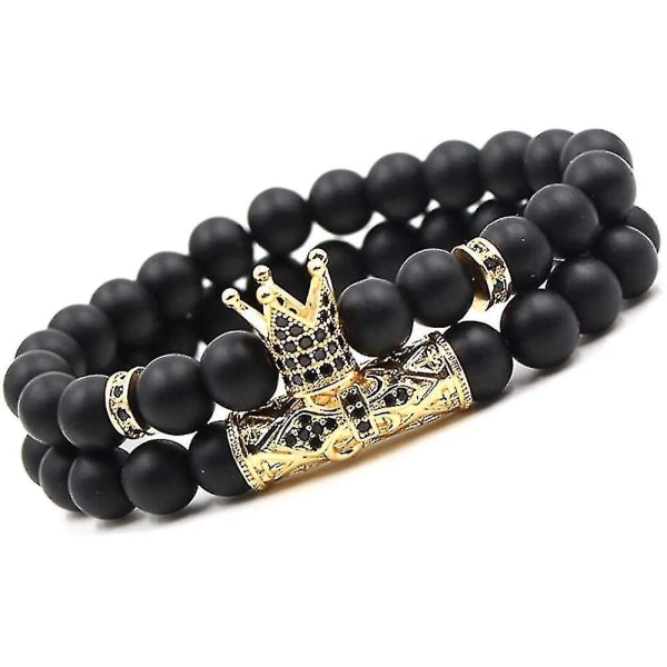Mustat Mattamustat Helmi Rannekkeet 8mm Onyx Kivi Rannekkeet Sarja Charm King Crown