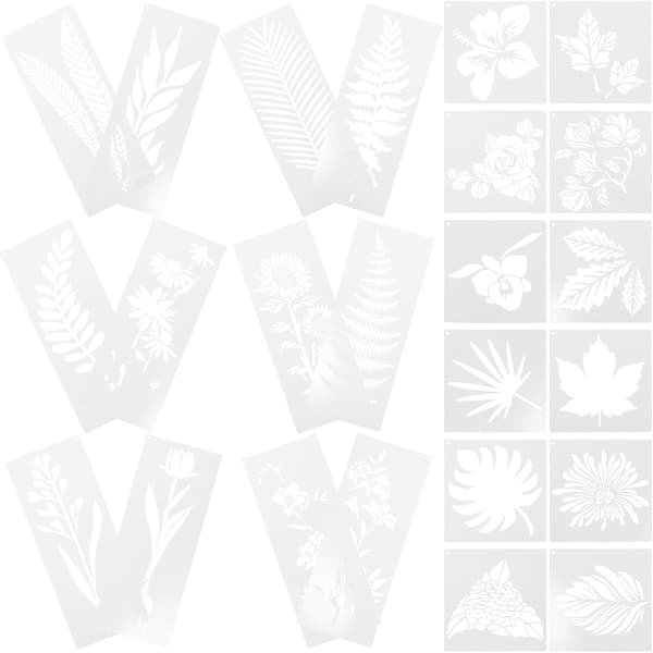 24 st DIY-schabloner Multifunktionella Blomväxter Målningsschabloner Vitt Husdjursmaterial Enkelt