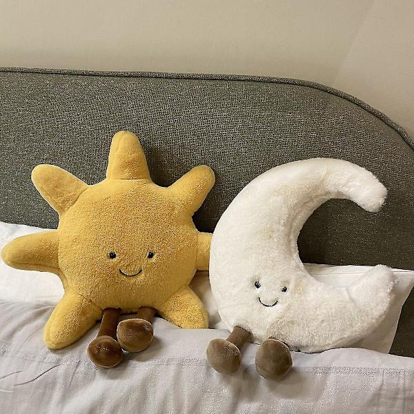 Bedårande Leende Gult Sol Plushie Fylld Söt Plysch Leksak För Barns Sovrum Dekoration Soffa Kast about 30cm white Moon