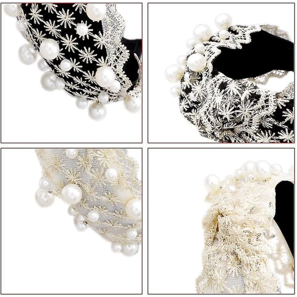 Mote-perle Hodebånd for Kvinner Håndlaget Krystallperler Hårbånd Snøfnugg Mønster Hodeplagg Daglig Bruk Hårtilbehør for Kvinner og Jenter (2 stk, Svart + Beige)