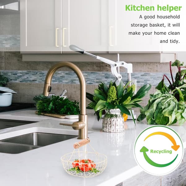 Trådfruktkurv med trehåndtak Original rustikk design Multifunksjonell Ikke-rustende oppbevaringskurv