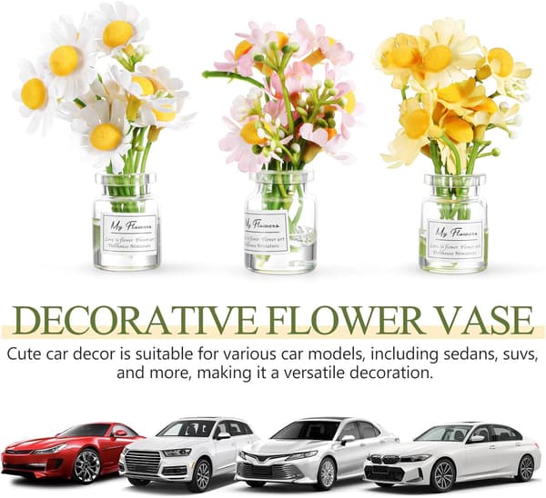 3 st biltillbehör Blomsterinstrumentbräda Dekorationer Glas- och plastvaser