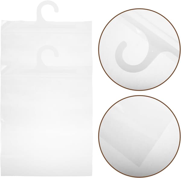 25 stk. multifunksjonell oppbevaringspose med krok, plastplaggposer