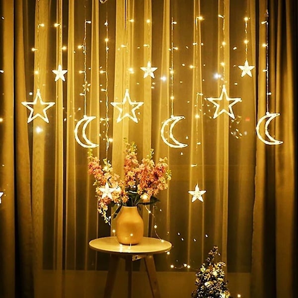 Ramadanin ja Eid-juhlan valot - Kuu ja tähti LED-verho valosarja