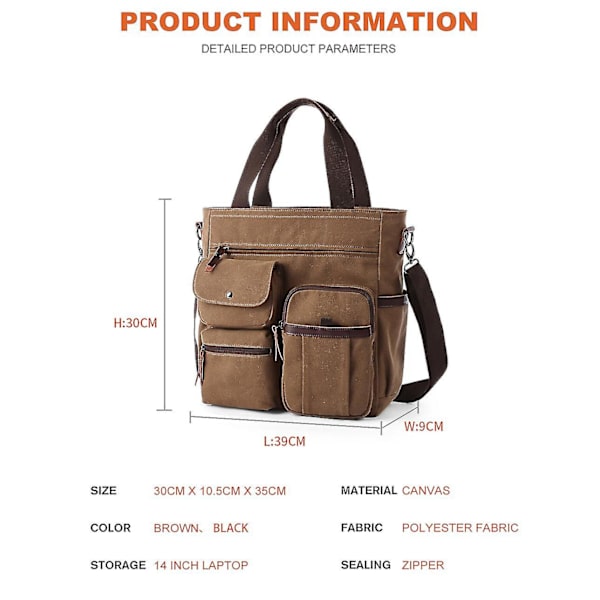 Menn Messenger Bag Casual Business Skulderbag Passer 14 tommers Laptop, svart