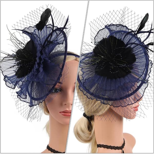 Fascinatorhatter for kvinner Netthårnål Hårbånd til teselskap Brudehodeplagg Marineblå