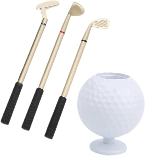 Golfboldformet penneholder sæt med golfkølle-skrivebordsorganizer i plastik til kontortilbehør