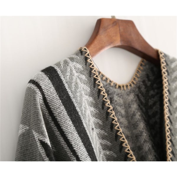 Vinter Sjal Wraps Poncho Kappe - Kvinners Varmt Åpent Foran Trykt Reversibel Overdimensjonert Teppe gray