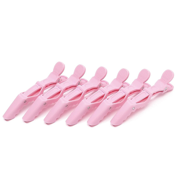 Pastellrosa Alligator Hårklämmor 6-pack - Bredtandade Hårklämmor för Sektionering