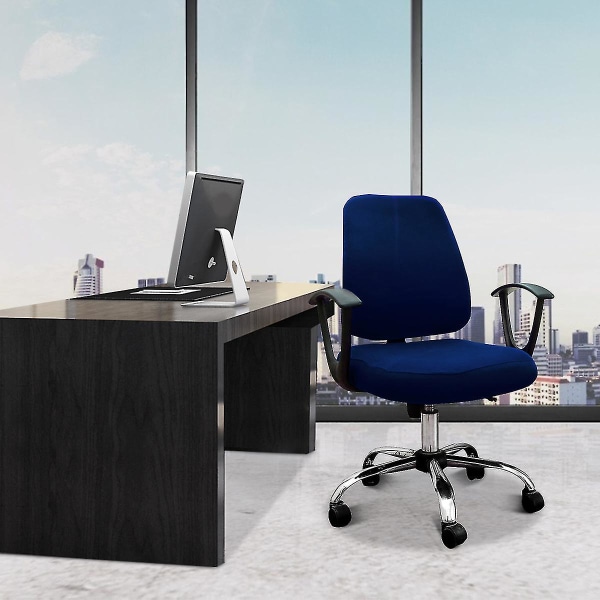 Tietokoneen toimistotuolin cover, halkaistu suojaava venyvä kangas polyesteripöytä työtuolin päälliset Stretch pyörivä tuolin päällinen, irrotettava Navy Blue