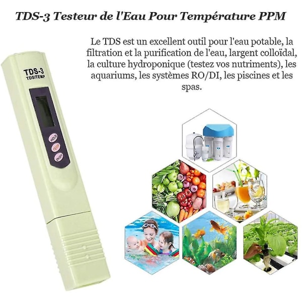 LCD TDS-3 Dricksvattenkvalitetsmätare Digital Testare Temperatur PPM Testmätare Penna Analysator