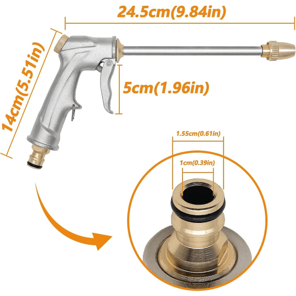 Hageslange Sprøytepistol Med Messingdyse Perfekt For Bil- Og Dyrevask/vanning Av Plen Og Hage/fortau Rengjøring