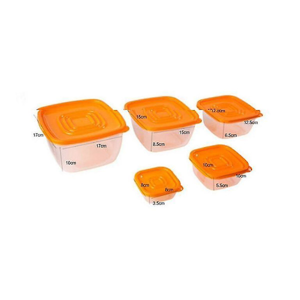 5-pack Plastlunchlåda Bärbar Skål Matförsegling Låda Orange