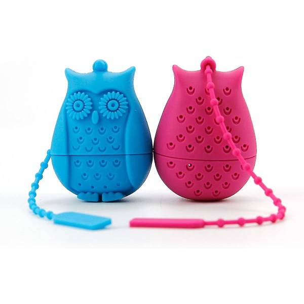 Owl Tea Ball Infuser Sil Owl Silikon teposefilter (blå+varm rosa) (2 stk)