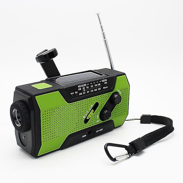 4000mAh Powerbank Multifunktionell Bärbar Radio FM AMWB Handvev Sol Dynamoficklampa SOS Nödväderradiomottagare Green