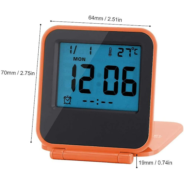 Mini Vikbar Multifunktionell Bärbar LED-Klocka, Temperatur Kalender Datum (exklusive Batteri) Orange