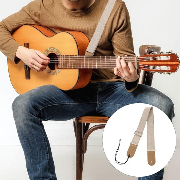 Gitar Solid Skulderrem Justerbar for Beige Bomull og Lin Materiale Belte Egnet Akustiske og Elektriske Gitarer
