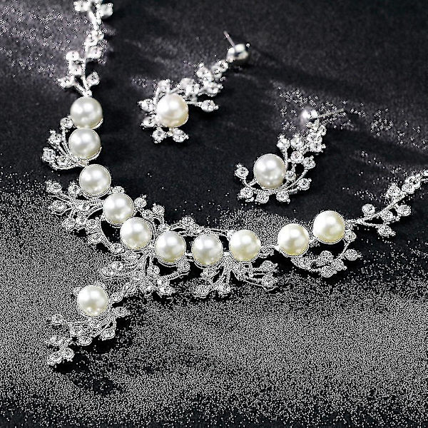 1 Set Halsband Örhängen Blommig Bröllopspresent Brud Smycken Kvinnor Imitationspärla