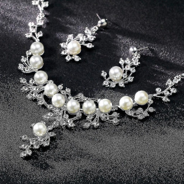 1 sett halskjede øredobber blomster bryllup gaver brud smykker kvinner imitasjon perle