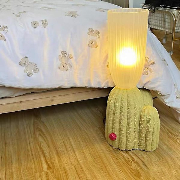 Bordlampe Kaktusgrønn Hvit Harpiks Glass Skrivebordslys