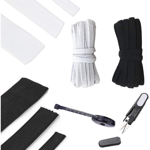 Elastiskt band 6mm 10mm 20mm Bredd 30m Svart Vit Sy DIY U-formad