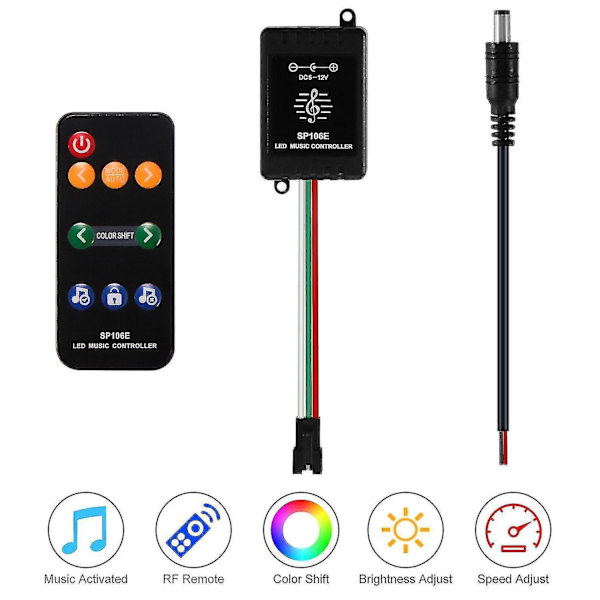 4-Modes SP106E LED RGB Musikcontroller med 9-Tasters Fjernbetjening