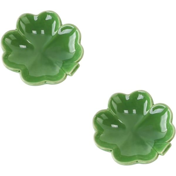 2 st Keramiska Prydnadssaker Grön Shamrock Ringhållare Smyckesfat Displaytallrik för Heminredning