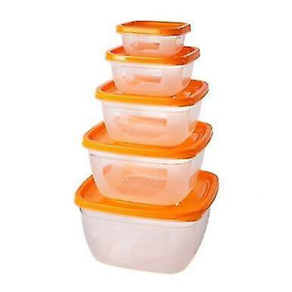 5-pack Plastlunchlåda Bärbar Skål Matförsegling Låda Orange