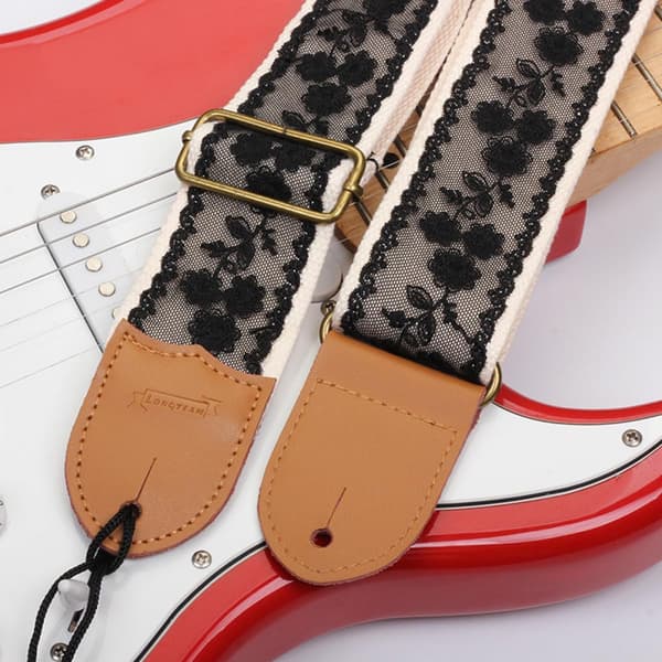 Gitarrrem för elgitarr justerbar spets nylon läder med halkfri spänne minskar trötthet