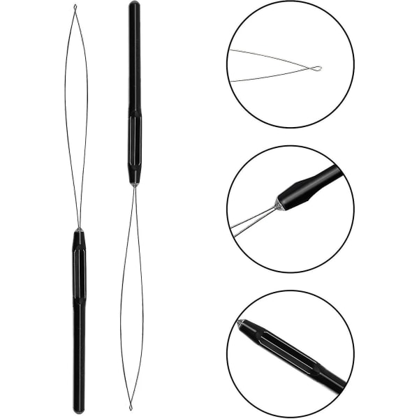 Hair Extension Loop Nåletråder Trekkkrok Perleenhet Hårforlengelsessett for hårstylingverktøy Tilbehør (3 stk, svart)