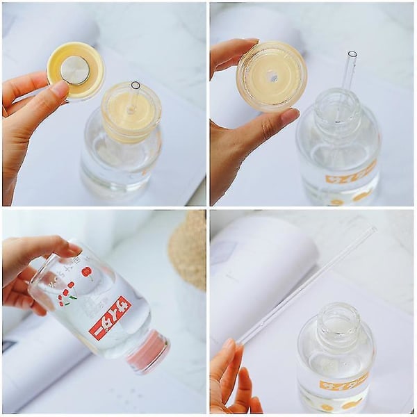 450ml Cartoon Frukt Barn Straw Vattenflaska Glas Gul