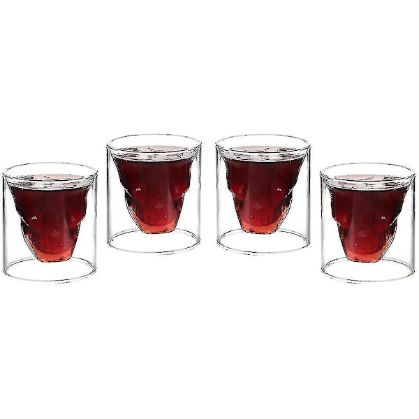 Sæt af 4 Mini 25ml Krystal Skalle Shotsglas Dobbelt Lag Transparent Skalle Pirat Shotsglas Gave