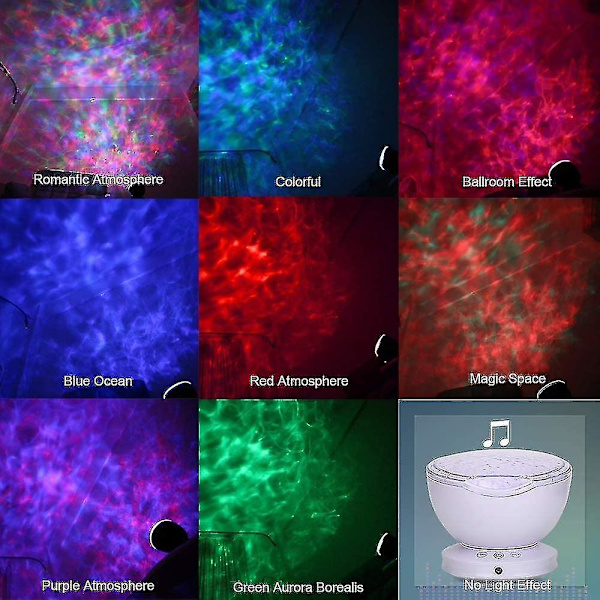 Ocean Wave -projektor, 12 LED-valoa, kaukosäädin, yövalolamppu