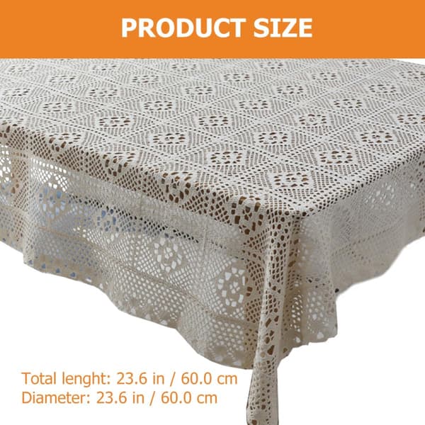 Dekorativ heklet duk i beige polyester, 60x60cm multifunksjonell bordduk