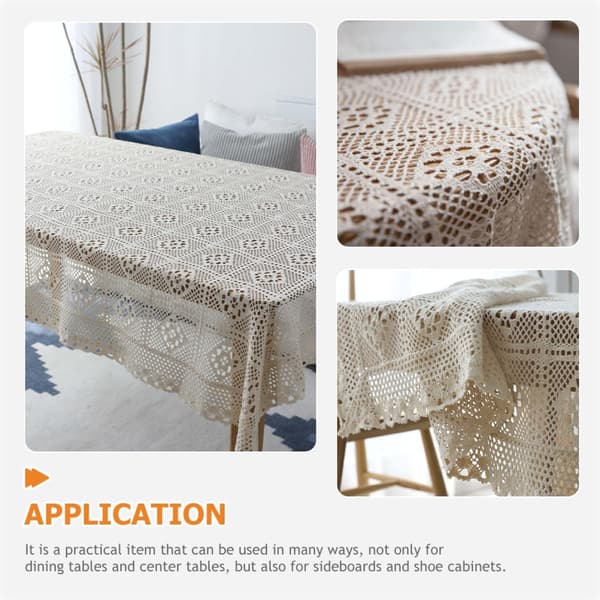 Dekorativ heklet duk i beige polyester, 60x60cm multifunksjonell bordduk