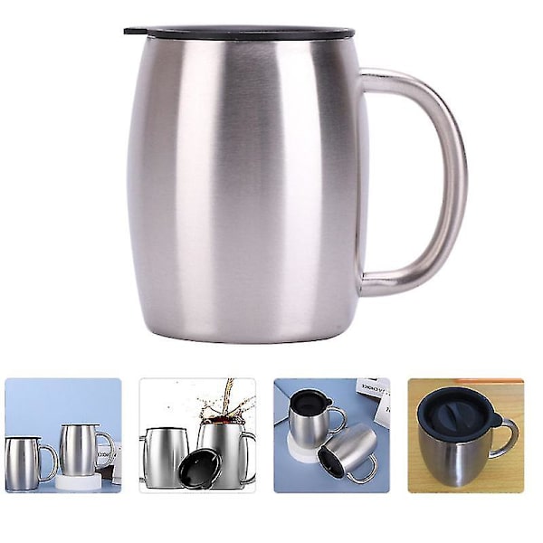 1 st Dubbelväggig Vattenkopp i Rostfritt Stål Ölburk Bärbar Kaffekopp Silver