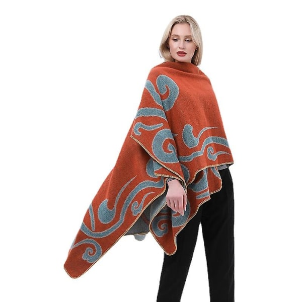 Poncho-skjerf for kvinner Vendbart overdimensjonert poncho-kappe med teppe-sjal-cardigans coral