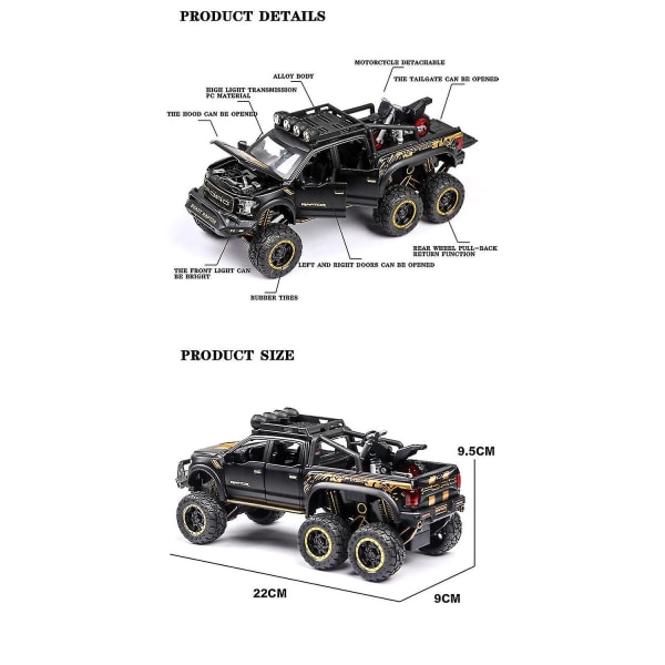 1:32 Raptor F150 Big Wheel Alloy Diecasts Legetøjsbilmodel med lyd/lys/pull-back billegetøj