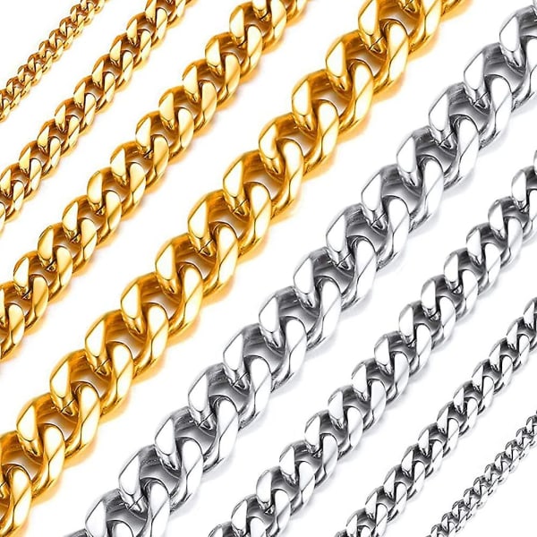 Halsband med Curb-kedja för män och kvinnor, klassiskt kubanskt halsband i 3 mm/6 mm/9 mm/12 mm